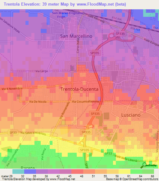 Trentola,Italy Elevation Map