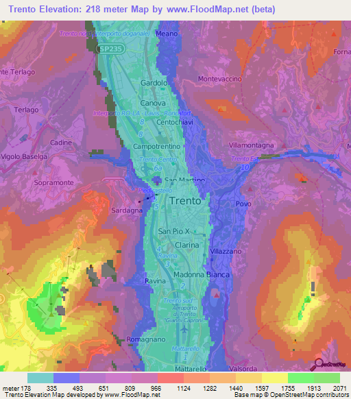 Trento,Italy Elevation Map