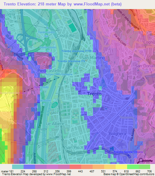 Trento,Italy Elevation Map