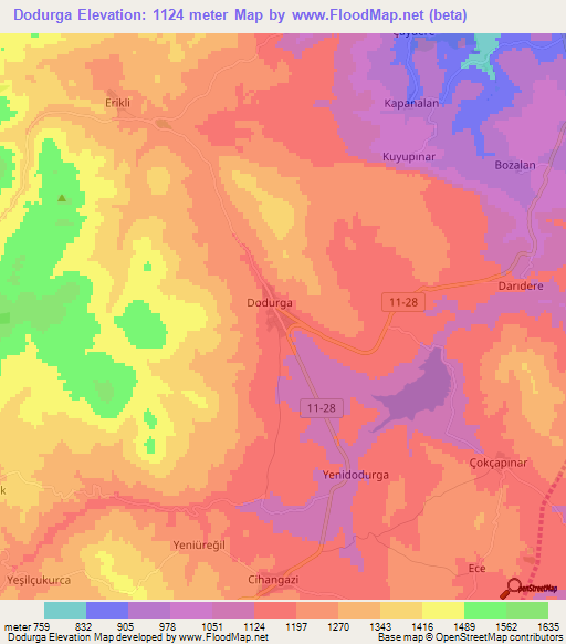 Dodurga,Turkey Elevation Map