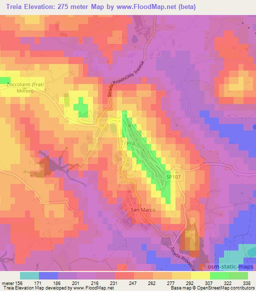 Treia,Italy Elevation Map