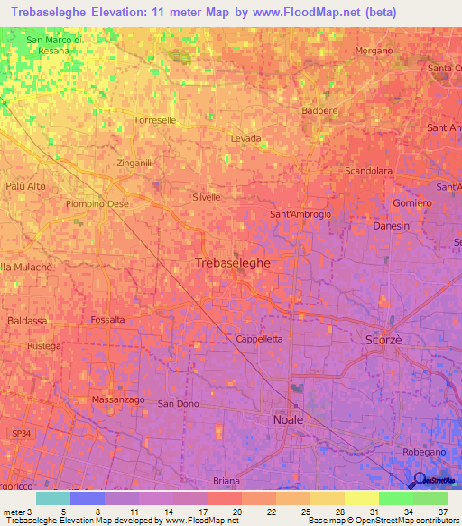 Trebaseleghe,Italy Elevation Map