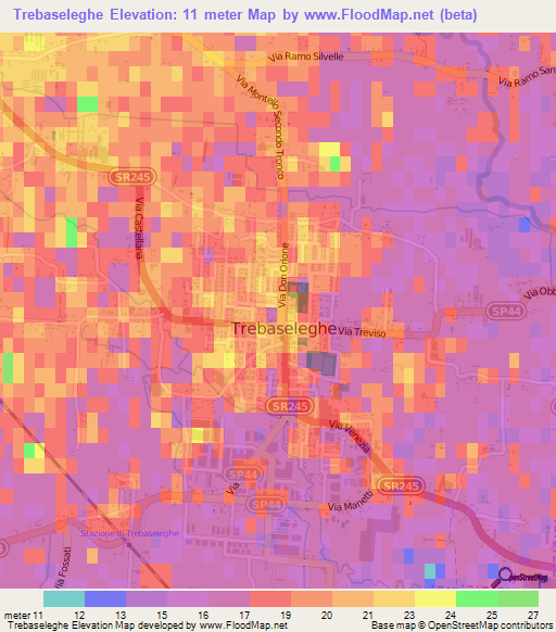 Trebaseleghe,Italy Elevation Map