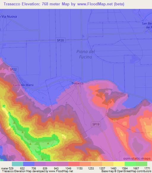 Trasacco,Italy Elevation Map