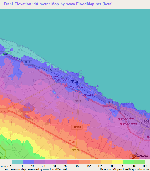 Trani,Italy Elevation Map