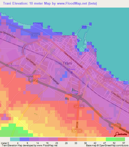 Trani,Italy Elevation Map