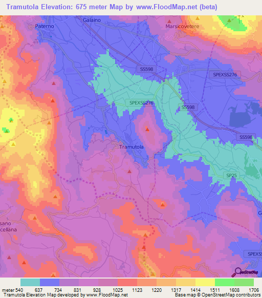 Tramutola,Italy Elevation Map