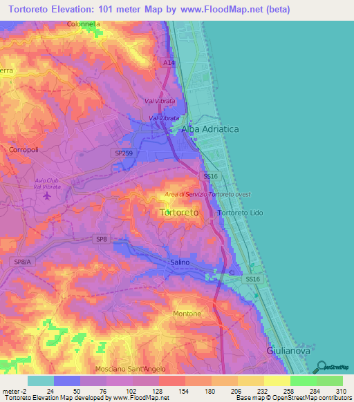 Tortoreto,Italy Elevation Map