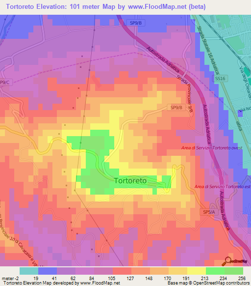 Tortoreto,Italy Elevation Map