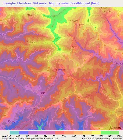 Torriglia,Italy Elevation Map