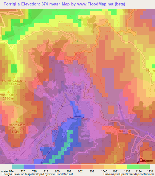 Torriglia,Italy Elevation Map