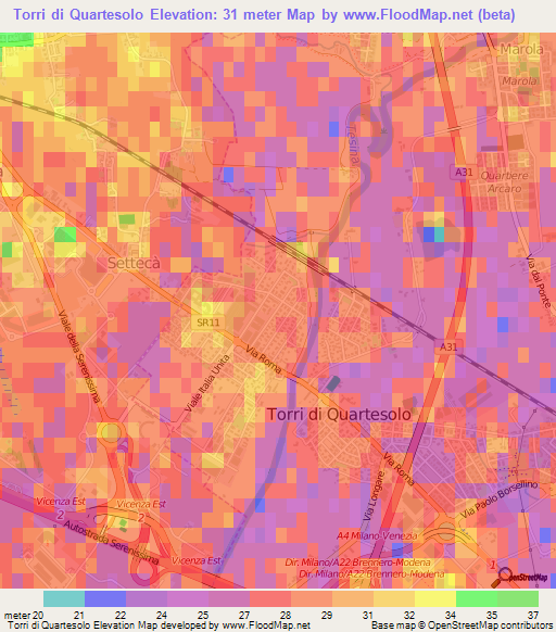 Torri di Quartesolo,Italy Elevation Map