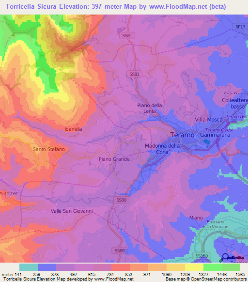 Torricella Sicura,Italy Elevation Map