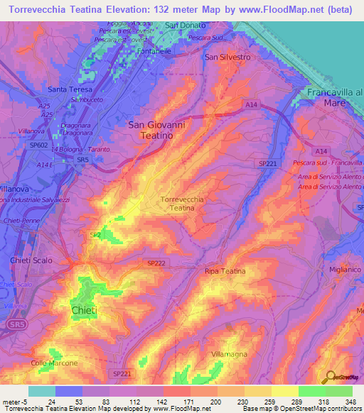 Torrevecchia Teatina,Italy Elevation Map