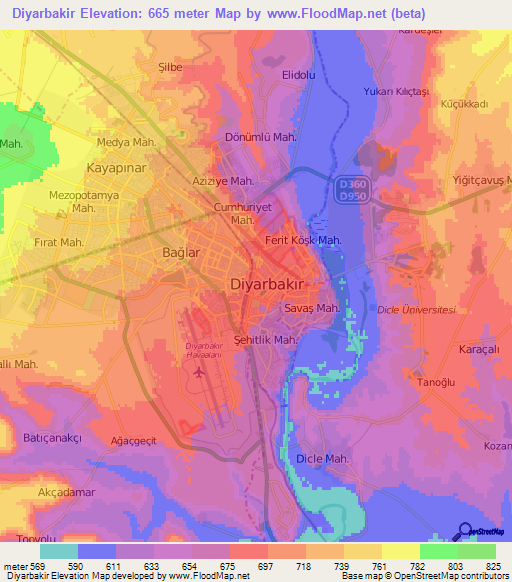 Diyarbakir,Turkey Elevation Map