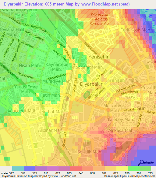 Diyarbakir,Turkey Elevation Map