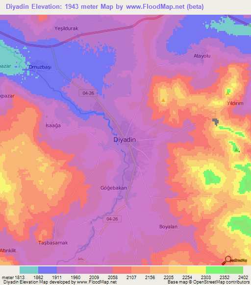 Diyadin,Turkey Elevation Map