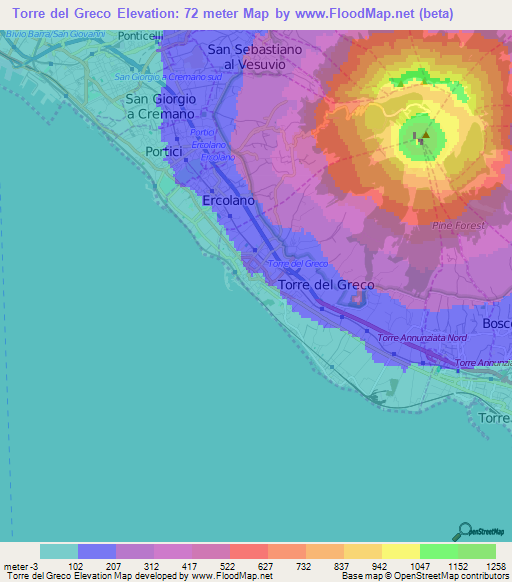 Torre del Greco,Italy Elevation Map