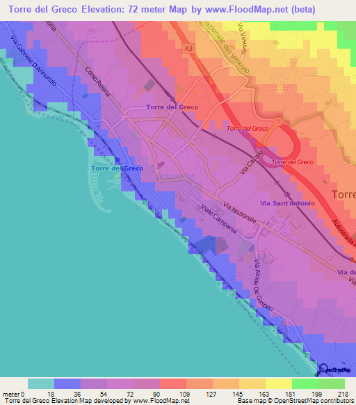 Torre del Greco,Italy Elevation Map