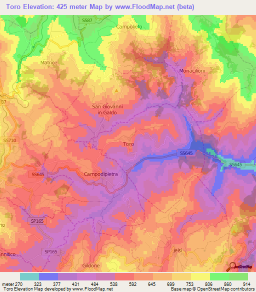 Toro,Italy Elevation Map