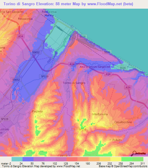 Torino di Sangro,Italy Elevation Map