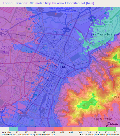 Torino,Italy Elevation Map