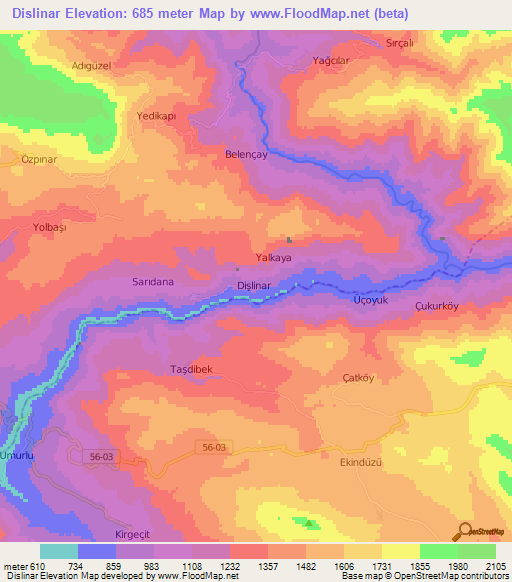 Dislinar,Turkey Elevation Map