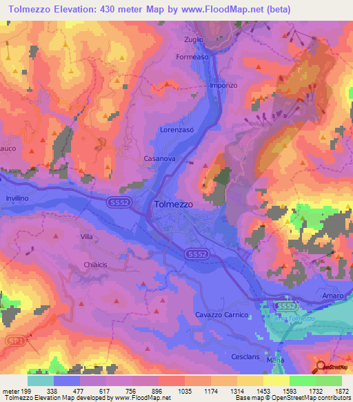 Tolmezzo,Italy Elevation Map