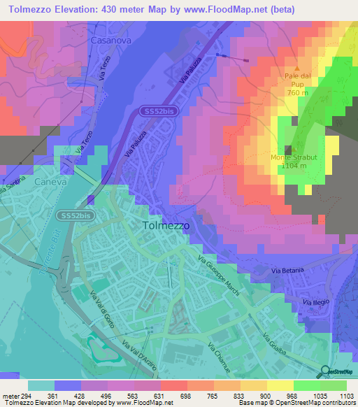 Tolmezzo,Italy Elevation Map