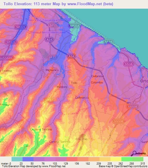 Tollo,Italy Elevation Map