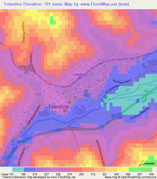 Tolentino,Italy Elevation Map