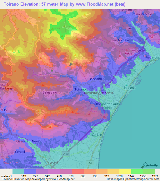 Toirano,Italy Elevation Map