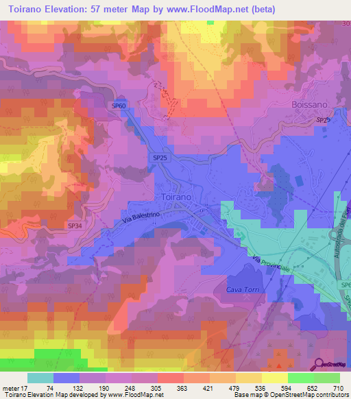 Toirano,Italy Elevation Map