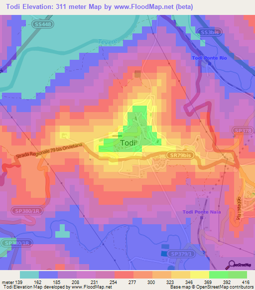 Todi,Italy Elevation Map