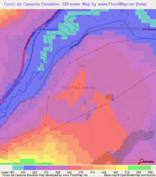 Tocco da Casauria,Italy Elevation Map