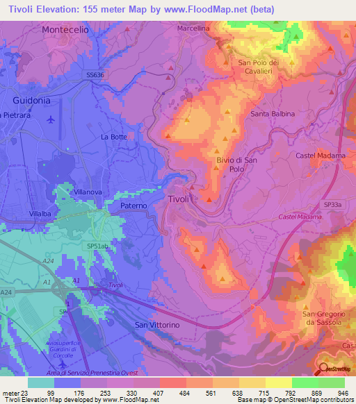 Tivoli,Italy Elevation Map