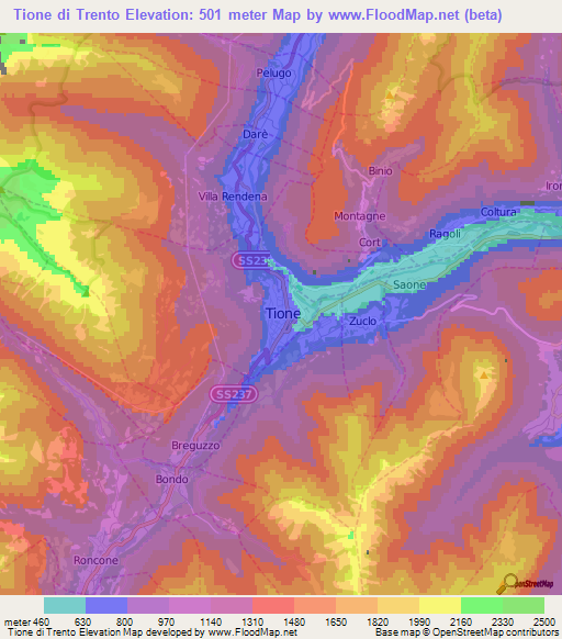 Tione di Trento,Italy Elevation Map