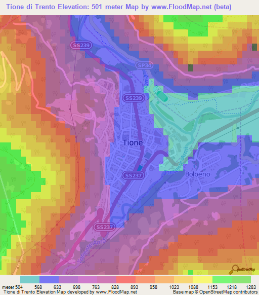 Tione di Trento,Italy Elevation Map