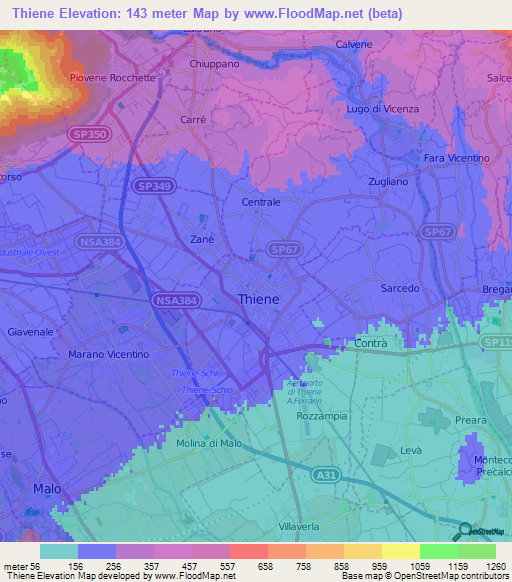 Thiene,Italy Elevation Map