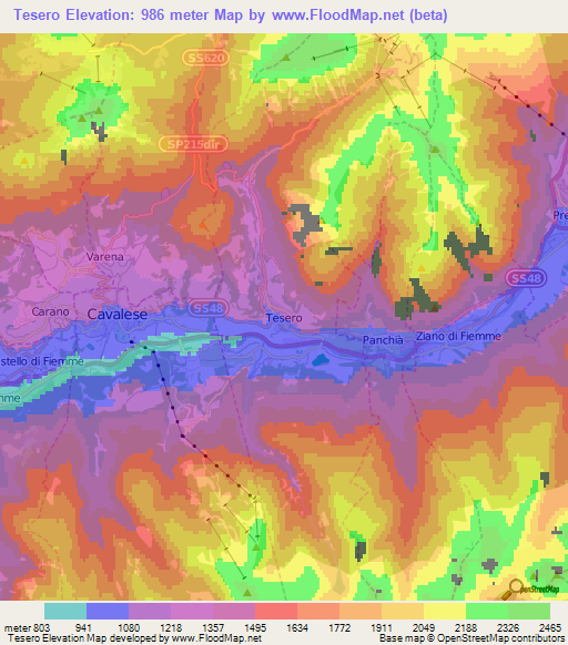 Tesero,Italy Elevation Map