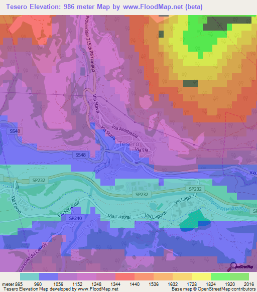 Tesero,Italy Elevation Map