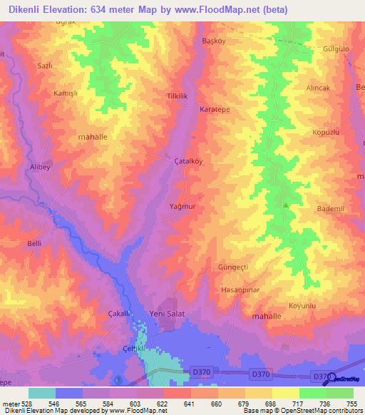 Dikenli,Turkey Elevation Map