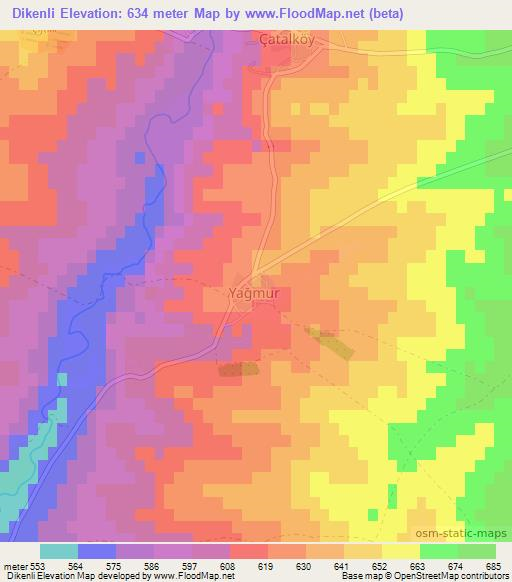 Dikenli,Turkey Elevation Map