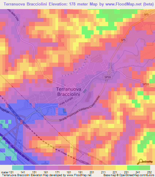 Terranuova Bracciolini,Italy Elevation Map