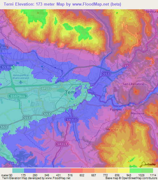 Terni,Italy Elevation Map