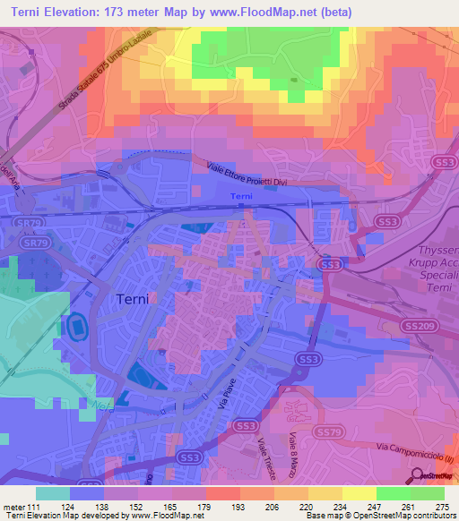 Terni,Italy Elevation Map