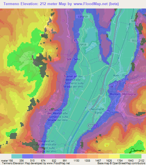 Termeno,Italy Elevation Map