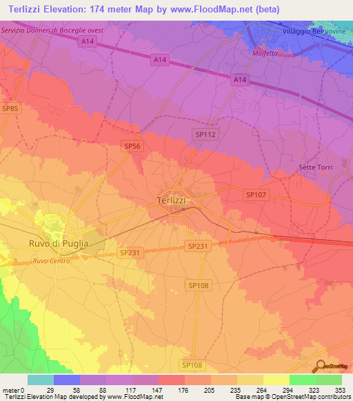 Terlizzi,Italy Elevation Map