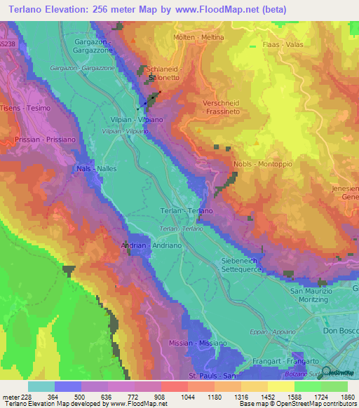 Terlano,Italy Elevation Map