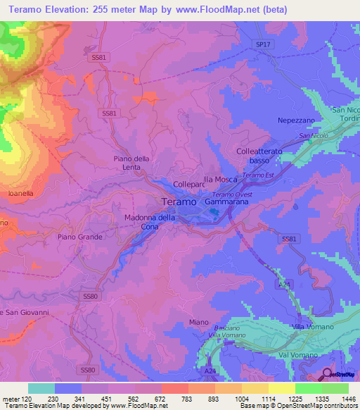 Teramo,Italy Elevation Map